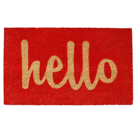 Configuracion 24 x 36 in. Script Hello Rectangular Doormat Red & Natural CO3360607